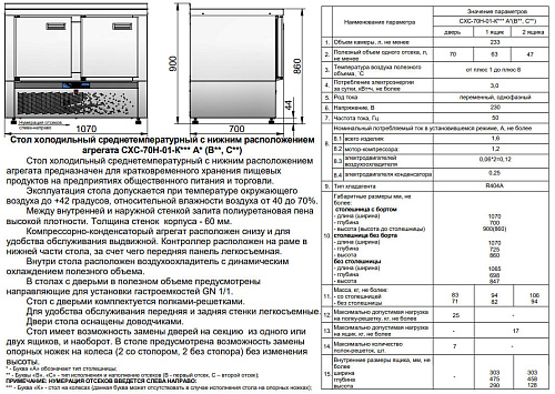 Стол холодильный среднетемпературный Abat СХС-70Н-01 (дверь, ящики 1/2) без борта Стол холодильный среднетемпературный Abat СХС-70Н-01 (дверь, ящики 1/2) без борта